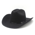 Close-up of black felt cowboy hat with fine leather band and silver metal buckle detail - M (56-58cm) / Black