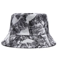 Foldable sun hat for women featuring black and white ink graffiti art with wide brim - Black