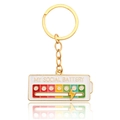 Rainbow enamel social battery keychain with sliding bolt and golden metal finish - Social Battery Keychain / Battery Keychain - White