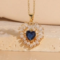 Elegant 14K gold plated necklace featuring a dark blue heart zircon pendant with white stones - Royal Blue (XL2258)