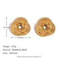 Retro style 18K gold-plated stainless steel triple ring knot earrings with rope texture - Circle Twisted Stud Earrings (Gold)