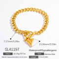 Goudkleurige roestvrijstalen Cubaanse schakelarmband met OT-slot en hartje - SL41197-Hart Hanger Cubaanse Ketting Stijl