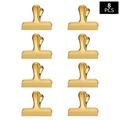 Set of 8 golden stainless steel T-shape food sealing clips in 2x4 matrix layout - Medium / Gold