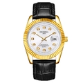 Classic gold bezel watch with silver dial and black alligator leather strap - Black Strap Gold Case White Dial Men's