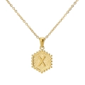 18K gold plated stainless steel hexagonal pendant necklace featuring letter X detail - Gold X (With Chain)