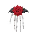 Gothic Halloween hair clip with red rose, black bat wings and skeleton hand detail - Black Bat Red Rose - Vintage Skeleton Hand