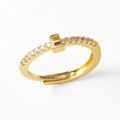 Adjustable gold plated letter B ring with sparkling cubic zirconia stones for women - Gold-E