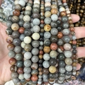 Naturstein-Rundperlen in Grau, Braun und Beige für DIY-Schmuck und Handarbeiten - Amerikanischer Bildstein A7 / 6mm (ca. 58 Perlen)