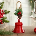 Red Christmas bell ornament with pine needles, berries and pinecones, 10x8cm size - Small Red Bell (APYX324-2)