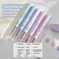 Five-pack of macaron-colored 3-in-1 multi-functional pens with detailed ink color swatches - 5 Pieces/Mixed Series