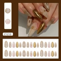 Luxury 3D flower press-on nails with gold metal texture and stiletto shape, set Z1210 - Z1210 Pearl Shadow (Glue Style)