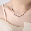 Golden titanium steel necklace featuring multiple blue evil eye beads for women - Dark Blue Necklace