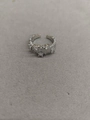 Adjustable silver ring featuring textured band and five sparkling inset zircons - Stripe Texture White Five Stones Open Ring / Silver (White Zirconia)