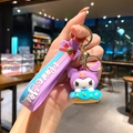 Kuromi 3D cartoon keychain with purple doughnut base and soft I love you wrist strap - B470-6 Purple Kuromi / Large