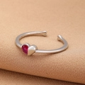 Adjustable open ring featuring a vibrant red heart-shaped zircon and silver-tone metal - White Gold Color Red Double Heart
