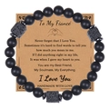 Detail of matte black beads and lava rock bracelet with kraft paper gift greeting card - To My Fiancé