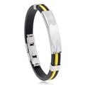 Bracelet noir en silicone pour homme avec plaque en acier inoxydable et accents jaunes - Jaune