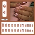 Pink French leopard print press-on nails with 3D bows in a 24-piece medium square set - Z1037 Sweet Leopard Print (Glue Style)