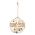 Wooden Christmas tree hanging ornament with rustic burlap ribbon and bells for holiday decor. - Christmas Ball Style