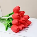 Bunch of realistic bright red PU tulips for home decor and photography backdrop - Red