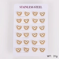 Set of 12 pairs gold-plated stainless steel butterfly stud earrings with shell inlay - White Shell / Medium (11*8mm)