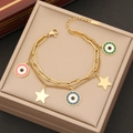 Bracciale a doppia catena dorata con ciondoli a forma di occhio e stelle su scatola - Stile Stella e Malocchio Colorato (6#)
