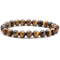 Vista macro di perle occhio di tigre lucide che mostrano una trama marrone dorato sul bracciale - Bracciale Occhio di Tigre Giallo 8mm