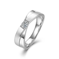 Silver S925 couple ring with Moissanite stone and streamlined brushed finish - HK Size 19.5 / Men's Ring