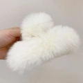 Close-up of a plush white faux rabbit fur hair claw clip for elegant autumn winter styles - Large (15cm) / Off White