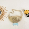 Mermaid tail sequin fanny pack for kids featuring shiny gold finish and blue fin - Gold