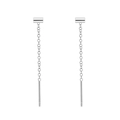 Minimalist S925 sterling silver long tassel threader earrings in elegant silver finish - Cylinder Style