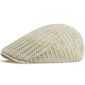 Lightweight cream white breathable mesh beret hat with sun protection for summer style - Adjustable / Beige