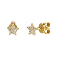 Paia di orecchini a lobo a stella dorati con micro pavé di zirconi su sfondo bianco - Orecchini a lobo a stella a chrome punte dorati con zirconi 24K (J0162-GG)
