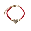 Adjustable red braided rope heart bracelet with colorful zircon stones in gold finish - Colorful Zirconia Heart / Red