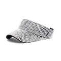 Close-up of sparkling silver rhinestones on a stylish women's sun visor hat - Black Silver