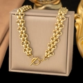 Three-layer gold chain necklace with toggle clasp on luxury gift box display - AH296 Watchband Necklace Gold
