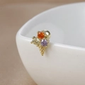 Macro detail of 18K gold stainless steel ice cream stud earring with colorful zircon stones - 60065-1 Gold - Ice Cream Cone