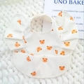 Waterproof baby bib with orange bear print and crumb catcher pocket in white - Wings - White Background With Yellow Bear / One Size