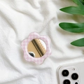 Supporto per telefono a forma di fiore con trama a scacchi rosa e specchio integrato - Fiore a Scacchiera Rosa e Bianco