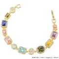 Detail view of multicolored gemstone bracelet with dimensions showing 11mm width and 185mm length - VL661 Gold Multi-color Stone Box Buckle Bracelet