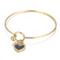 Elegant gold bangle featuring a black heart charm and bead accents for women - Gold Black Heart Bracelet (KB165589-Z)