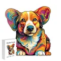 Colorful Corgi irregular wooden puzzle with S-size branded box in white background - F04 Corgi Dog - Size S