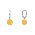 Silver S925 sterling silver hoop earrings with yellow smiley face enamel charms - Smiley Pendant Style (JQH0081-SS-6) / Silver-Yellow Smiley Face