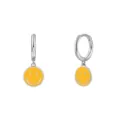 Silver S925 sterling silver hoop earrings with yellow smiley face enamel charms - Smiley Pendant Style (JQH0081-SS-6) / Silver-Yellow Smiley Face