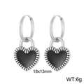 Silver-tone heart earrings with black enamel inlay and 18x13mm measurement details - Steel-Black Enamel