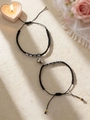 Magnetic heart couple bracelets with black braided rope and square letter beads - Letter Beads - Heart Magnetic - Black Adjustable Rope
