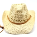 Detalle de sombrero vaquero de paja trenzada beige con cordón de cuentas ajustable - M(56-58cm) / Beige