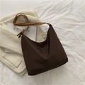 Minimalist large capacity canvas tote bag in deep coffee brown with light brown straps - Dark Brown