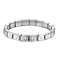 Italian charm bracelet in stainless steel with embossed silver heart-shaped modular links - Convex Heart / Steel