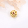Perle hexagonale évidée plaquée or 18k avec pierre rouge pour la création de bijoux - Octogonal Creux / Gemme Rouge-Or